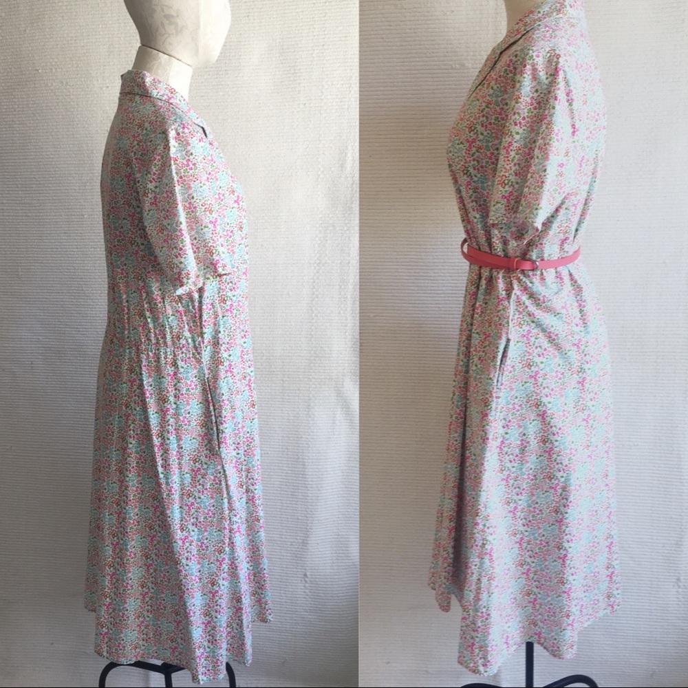 Vintage 70s OS Cotton Floral Printed Day Dress - Picture 4 of 8